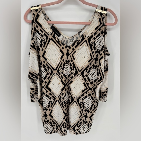 INC Cold Shoulder Gold Embellishments V Neck And Back Top - Picture 1 of 8
